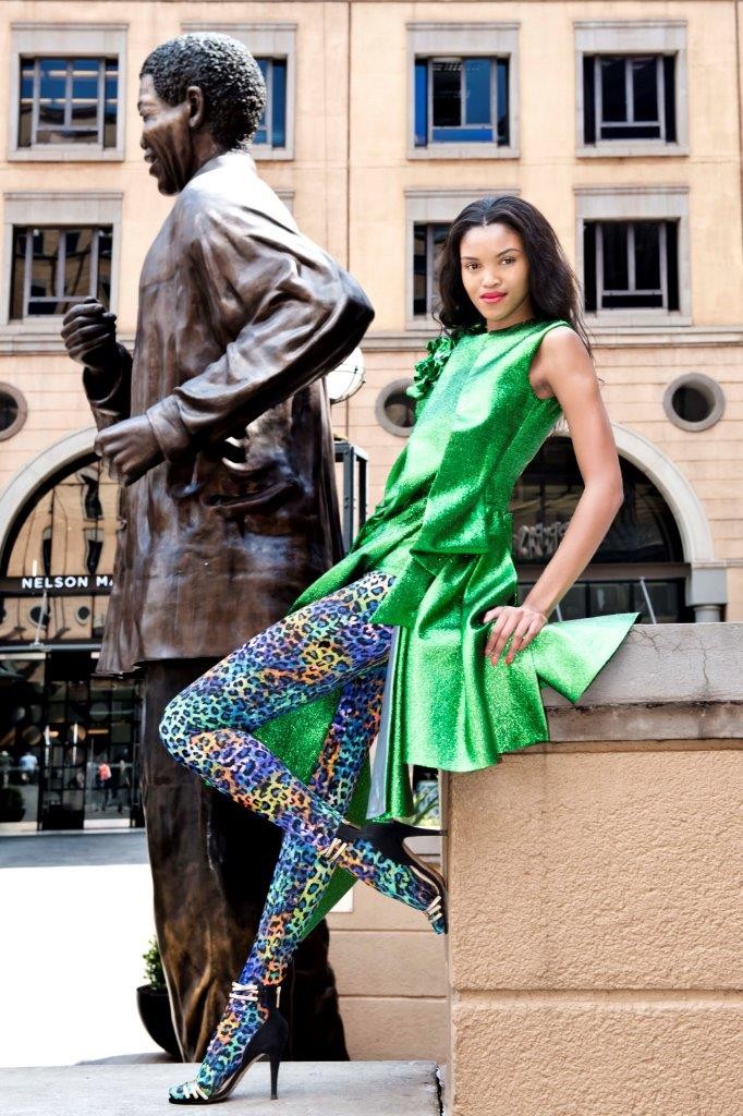 Model posing at Mandela Square