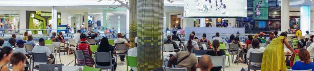 Fans watching rugby at the Cresta Shopping Centre Rugby Zone